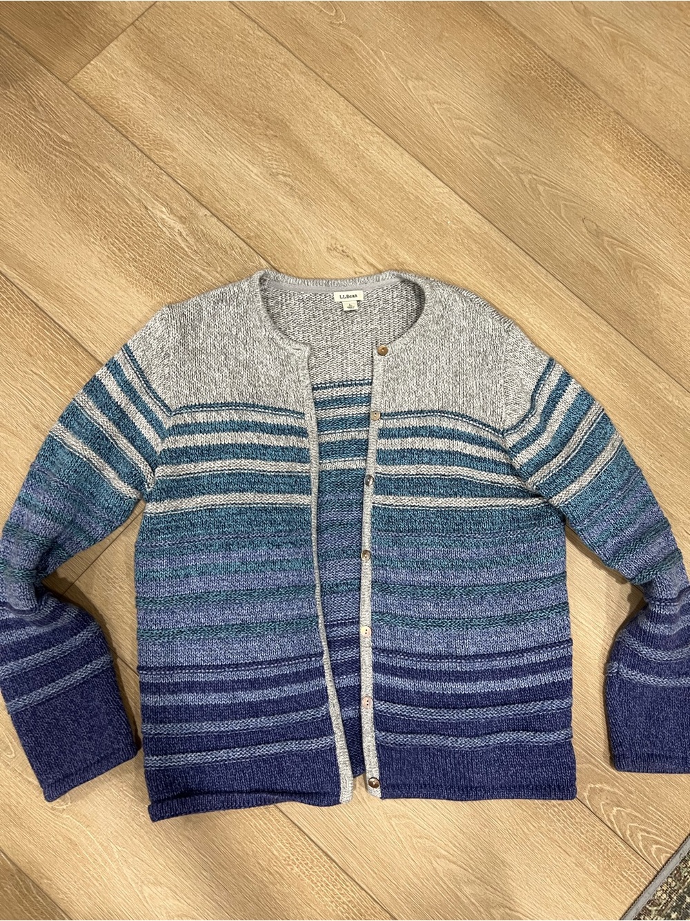 L.L. Bean Men's Striped Gradient Cardigan - Blue, Teal, Gray